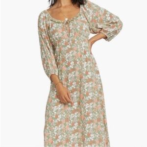 Billabong Dream All Day Floral Midi/Maxi Puff Sleeve Dress NWT